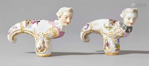 Two porcelain walking cane handles with merchant navy and courtship scenesPorzellan, polychromer