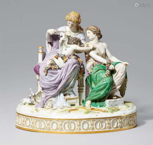 A Meissen porcelain figure of CupidModel no. I 82. Large group on an oval grass mound base. Model