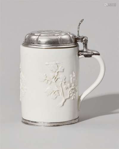 A Meissen Böttger porcelain tankard with a silver mounting commemorating Otto Ludwig von