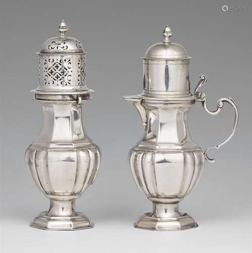 An Augsburg silver cream garnitureSilver; inside with remnants of gilding. Silver tea set with