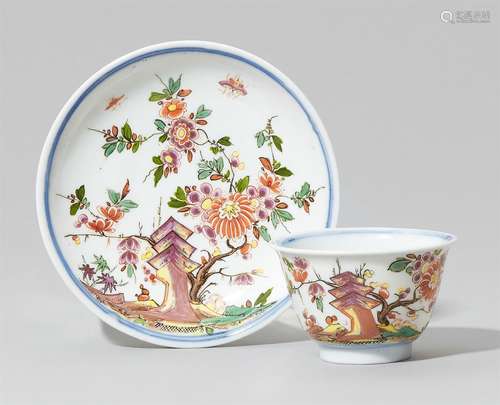 A Meissen porcelain tea bowl and saucer with “indianische blumen”Thinly potted tea bowl with