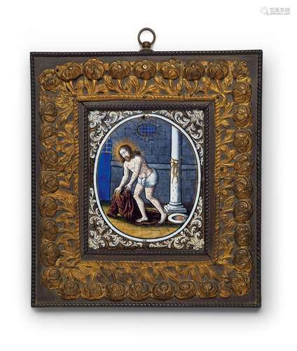 An enamelled plaque with Christ as the Man of SorrowsCopper panel with polychrome enamel and