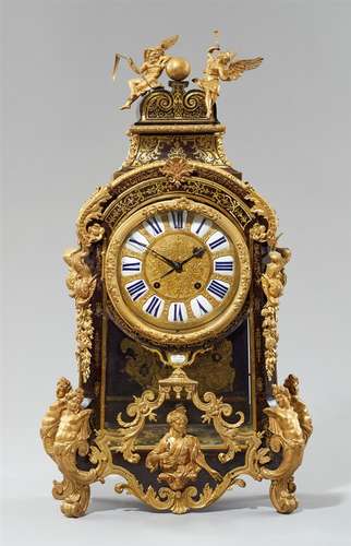 A large French Régency cartel clockTortoiseshell with engraved brass inlays on oak corpus, ormolu