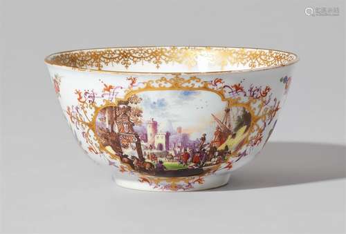 A Meissen porcelain slop bowl with merchant navy scenesPorzellan, polychromer Emaildekor, radierte