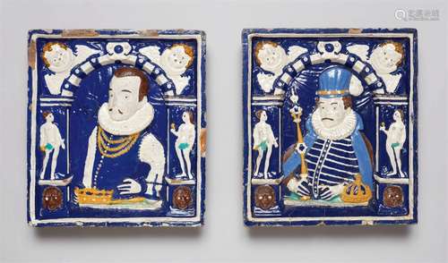 A pair of ceramic stove tiles with portraits of Emperor Sigismund and King Christian IVTiles