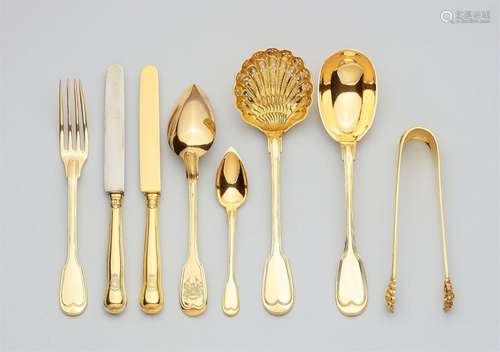 A Parisian silver dessert cutlery set in the original caseSilver; gold-plated. A 121 piece set of