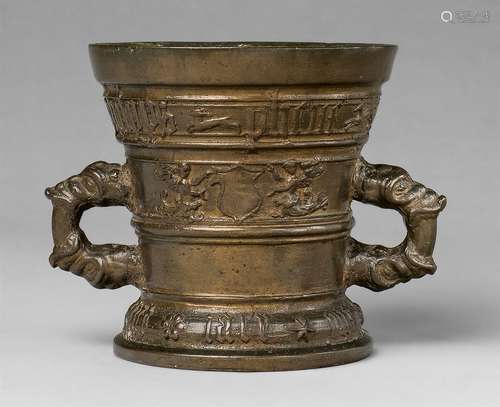 A Hachmann mortar made for Philip PheuenrutenYellowish gold cast bronze with natural patina. The