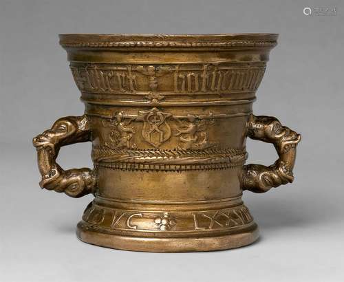 A Hachmann mortar made for Sibert and Elysabet BotliembecherGolden brown cast bronze with shimmering