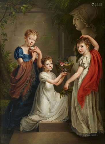 Henri-Nicolas van GorpPortrait of three Children in front of a Bust of MinervaOil on canvas (