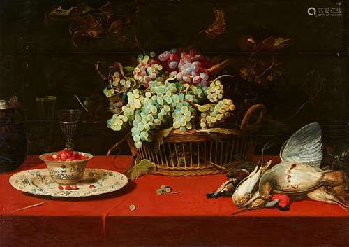 Frans SnydersStill Life with Grapes in a Basket, a Dish of Strawberries, and Game BirdsOil on