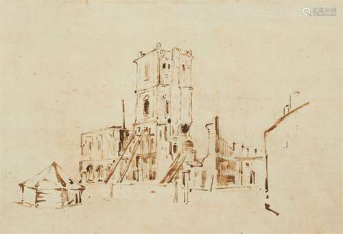 Netherlandish School 17th centuryAmsterdam City Hall (?) under ConstructionBrown ink (?) on paper (