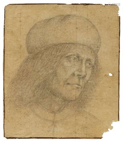 Venetian School 16th centuryPortrait of a Man in a Beret Giovanni Bellini?)Black chalk on textured