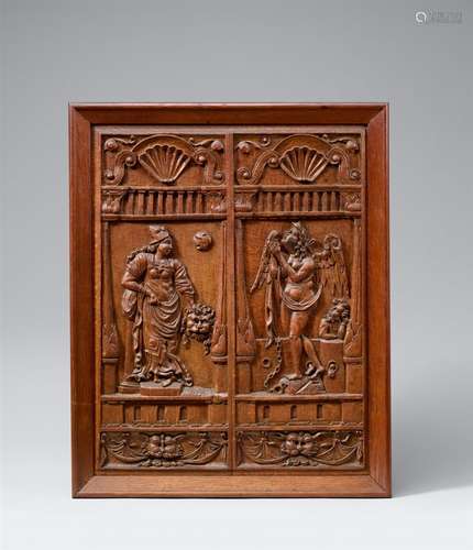 A carved oak relief of Fortitudo and Caritas, Westphalia, second half 16th centuryThe reverse