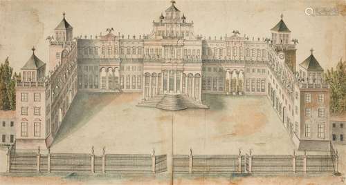 Probably French school probably 17th centuryStudy of a Palace FacadeBlack ink and watercolour. 26.