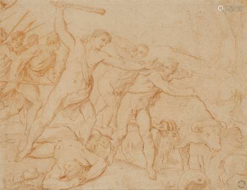 Giuseppe Maria Crespi, circle ofRomulus and Remus battling the Cattle ThievesRed chalk on paper (