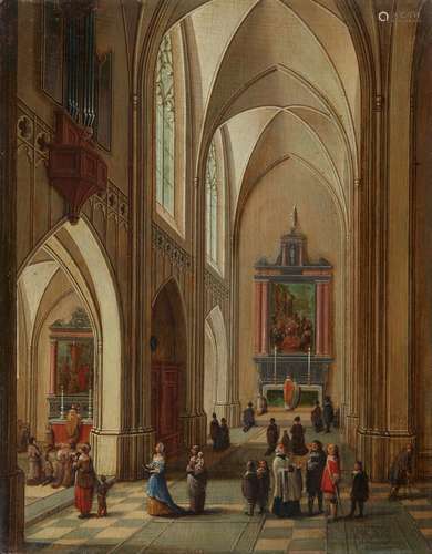 Peeter Neeffs the YoungerChurch InteriorOil on panel (parquetted). 24.5 x 19 cm.Signed lower left: