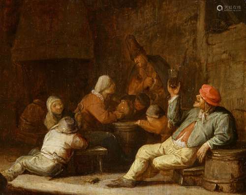 Thomas WijckTavern Scene with Drinking PeasantsOil on panel.. 24 x 30 cm.ProvenanceDe Vuyst, Lokeren