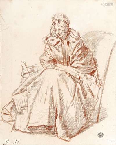 Jean-Baptiste GreuzeA Woman sitting in a ChairRed chalk on laid paper.. 34 x 31.4 cm..Framed..