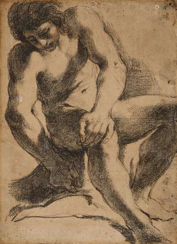 Unknown Artist 18th centurySeated Male NudeBlack chalk.. 61 x 44.7 cm..Framed under glass..