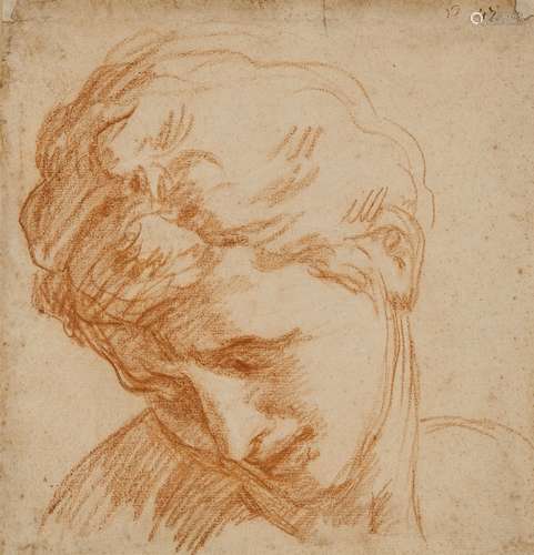 French school 18th centuryStudy of a HeadRed chalk.. 23.5 x 22 cm.Framed..Französischer Meister