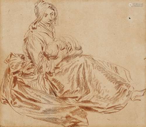 Jean-Baptiste PaterSeated Woman nursing a ChildRed chalk on paper, mounted on card. 14.5 x 16.5 cm.