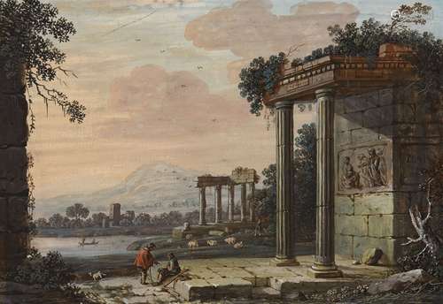 Johann Christoph DietzschSouthern Landscape with Ruins and Resting ShepherdsGouache on paper. 11.3 x