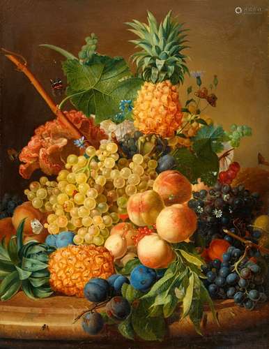 Jan van Os, circle ofStill Life with Grapes, Peaches, Plums, and Pineapple on a Marble SlabOil on