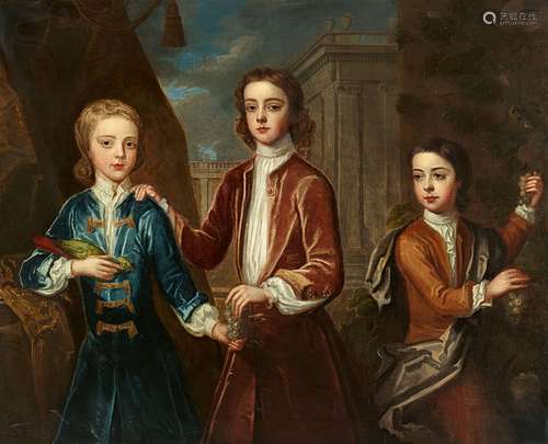 Sir Godfrey Kneller, follower ofPortrait of three Boys with Grapes and a ParrotOil on canvas (