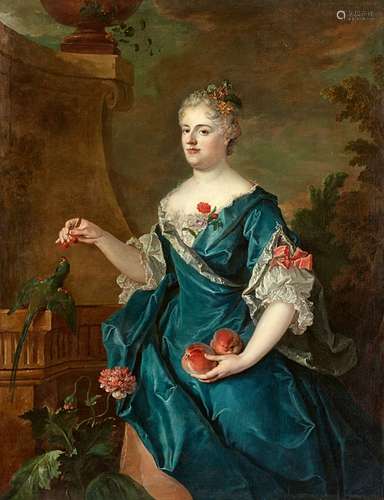 Jean-Baptiste OudryPortrait of a Lady with a ParrotOil on canvas (relined). 148 x 114 cm.Signed