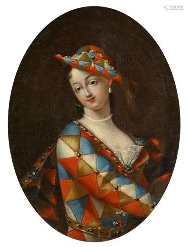 Giovanni Domenico Ferretti, called da Imola, attributed toPortrait of a Lady in a Harlequin