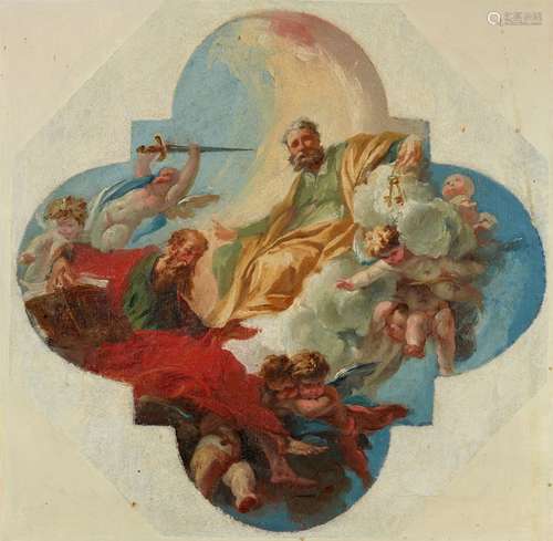 Sebastiano Ricci, attributed toSaints Peter and Paul in GloryOil on paper, mounted on canvas.. 28