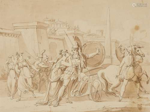 Italian School around 1800Hector's Farewell from AndromedaBrown ink and wash on laid paper.. 26 x