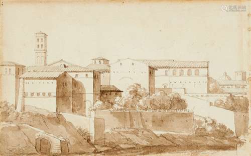 French School first half of the 19th centuryItalian City ViewBrown ink and wash on paper, mounted on