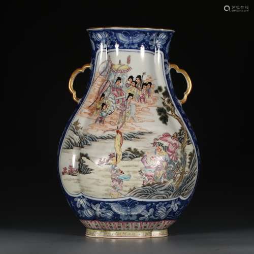 A Chinese Blue and White Porcelain Vase with Double Ears