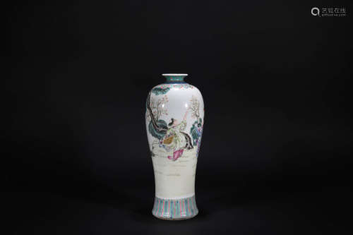 A Chinese Porcelain pastel figure and plum blossom vase