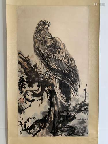 A Chinese eagle Painting Scroll, Huang Zhou Mark