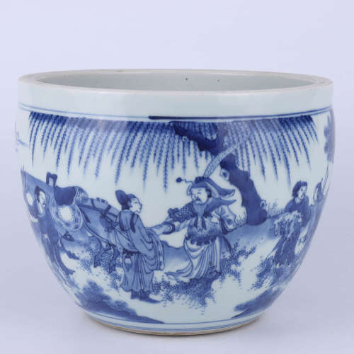 A Chinese blue and white figural porcelain fishbowl