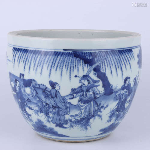 A Chinese blue and white figural porcelain fishbowl