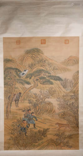A Chinese hunting painting, Lang Shining Mark