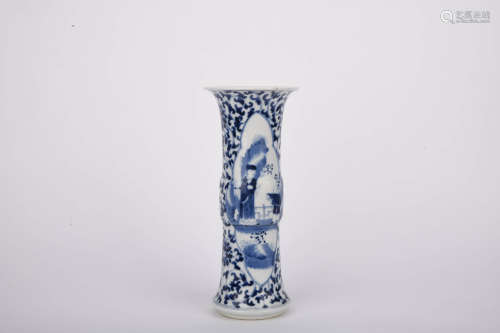 A Chinese blue and white flower and figure medallion vase