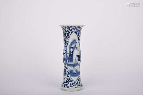 A Chinese blue and white flower and figure medallion vase