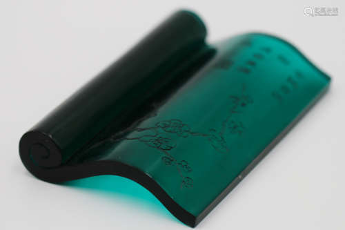 A chinese green carved glass WRIST REST