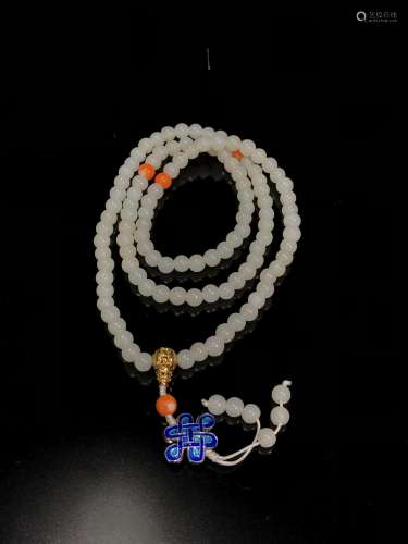A Chinese Natural Hetian Jade Beads String,108pcs