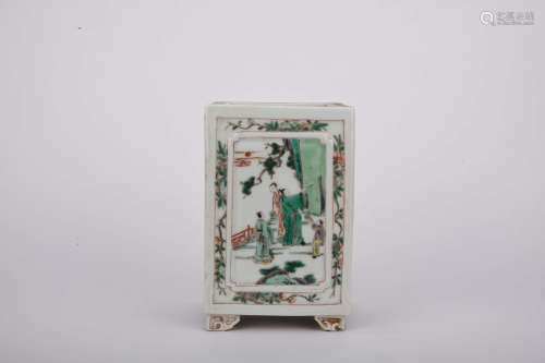 A Chinese colorful Porcelain square Brush  container