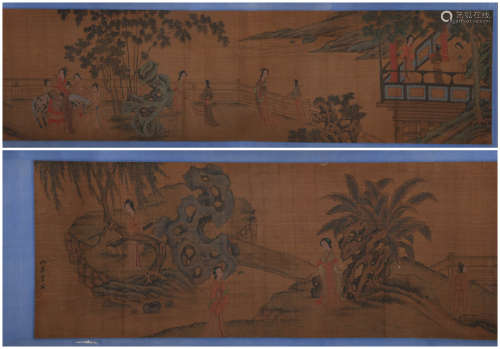 A Chinese figure hand scroll, Qiu Ying Mark