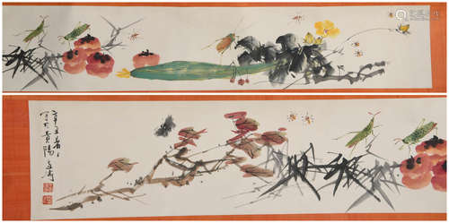 A Chinese Flower and Plants hand scroll, Wang Xuetao Mark