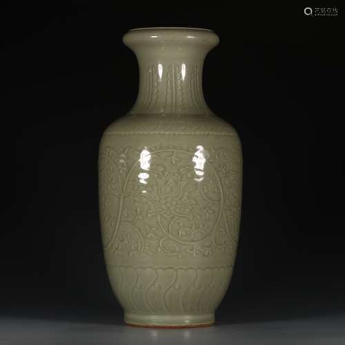 A Chinese Light Green Glaze Carved Flower Porcelain Vase