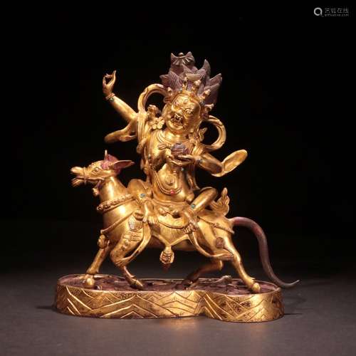 A Chinese Gilding Bronze Statue of Palden Lhamo, jewel inlay