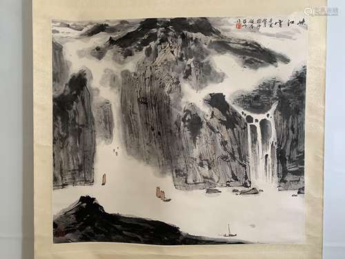 A Chinese Landscape Painting Scroll, Ya Ming Mark