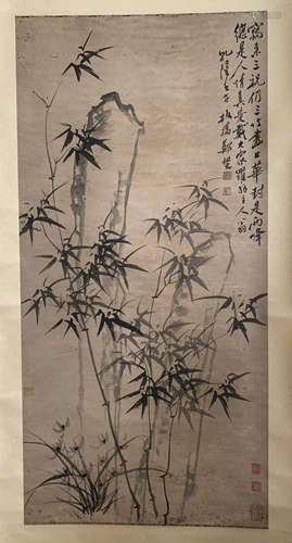 A Chinese Bamboo Painting Scroll, Zheng Xie Mark